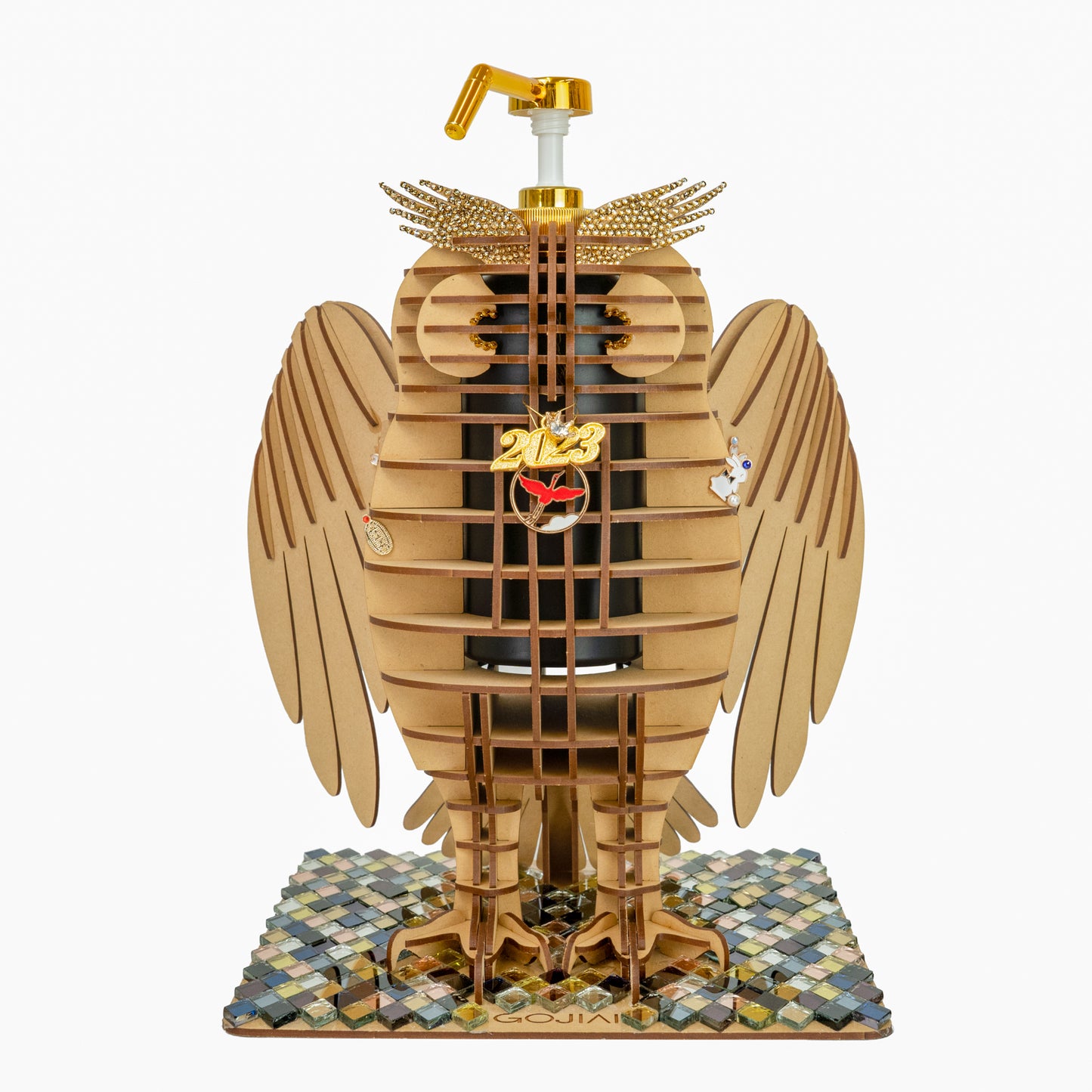 MDF OWL 2023 w/ Colorful diamond shape mirror plate, Gold nozzle, Rest wings