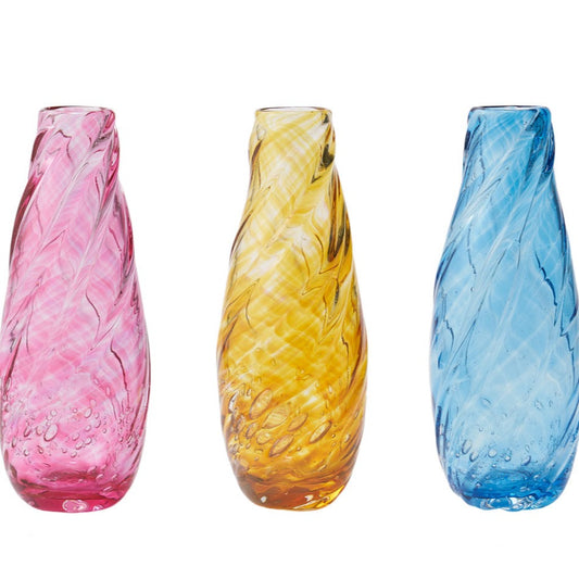 Hand Blown Art Glass Bottle Bud Vase (Cherry / Turmeric / Lake Blue)